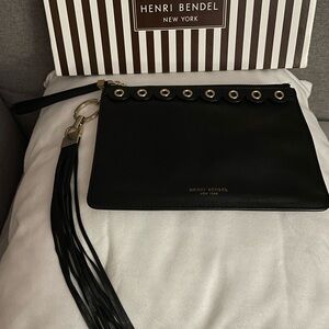 Henri Bendel Black Clutch/Wristlet with Gold Accents